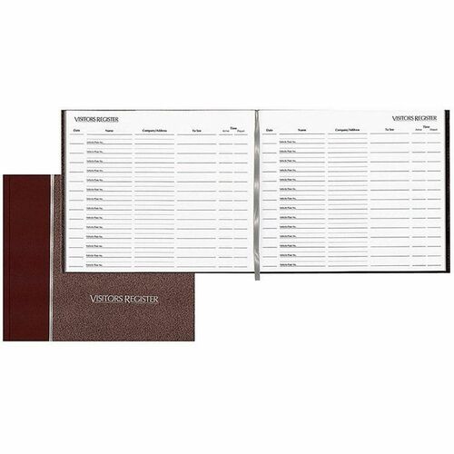 Rediform Hardcover Visitor's Register - 128 Sheet(s) - Thread Sewn - 9.87" x 8.50" Sheet Size - Burgundy - White Sheet(s) - Burgundy Cover - Recycled - 1 Each