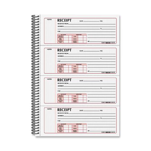 Rediform Money Receipt Book - 300 Sheet(s) - Wire Bound - 2 PartCarbonless Copy - 7.62" x 11" Sheet Size - White - White Sheet(s) - Red Print Color - Blue Cover - 1 Each