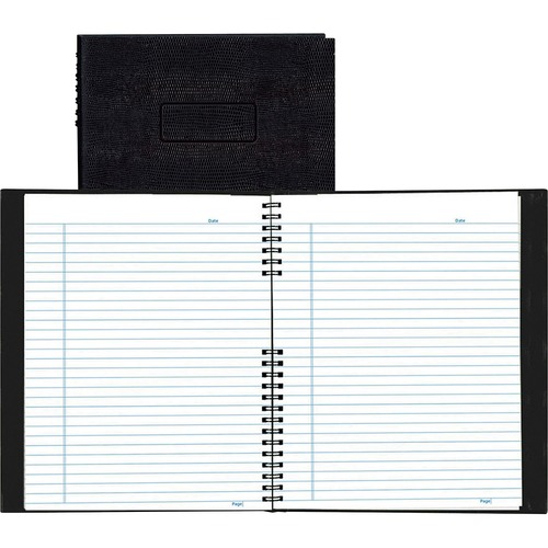 Rediform NotePro Twin - wire Composition Notebook - Letter - 200 Sheets - Twin Wirebound - Letter - 8 1/2" x 11" - 8.50" x 11.6" x 18.9" - White Paper - Black Lizard Cover - Micro Perforated, Self-adhesive, Pocket, Index Sheet, Acid-free, Hard Cover, Arch