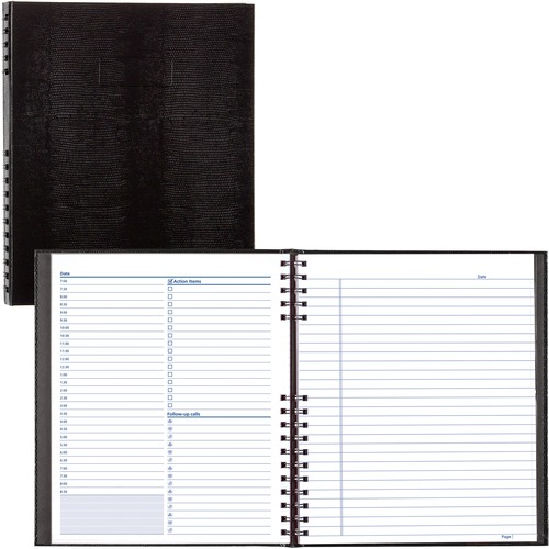 Blueline College Rule NotePro Organizer - Daily - 7:00 AM to 8:30 PM - Half-hourly - 1 Day Double Page Layout - 11" x 8 1/2" Sheet Size - Twin Wire - Paper - Black - Phone Directory, Pocket, Label, Acid-free, Address Directory, Pocket - 1 Each
