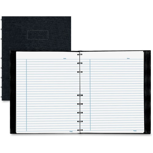 Rediform NotePro Twin-wire Composition Notebook - 150 Sheets - Twin Wirebound - 7 1/4" x 9 1/4" - White Paper - Black Lizard Cover - Micro Perforated, Self-adhesive, Pocket, Index Sheet, Acid-free, Hard Cover, Archival, Tab, Durable Cover - Recycled - 1 E