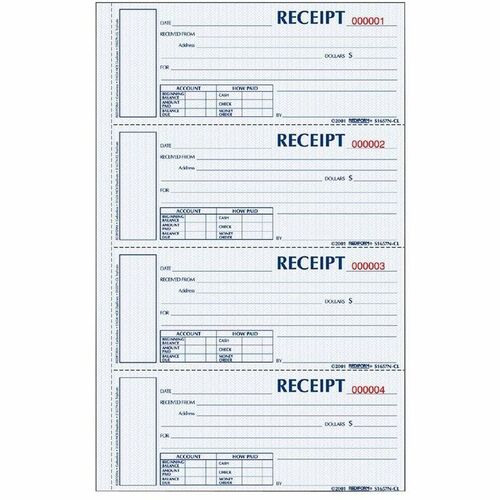 Rediform Hardbound Numbered Money Receipt Books - 200 Sheet(s) - 3 PartCarbonless Copy - 2.75" x 6.87" Form Size - 8" x 11" Sheet Size - White, Canary, Pink - Red Print Color - 1 Each