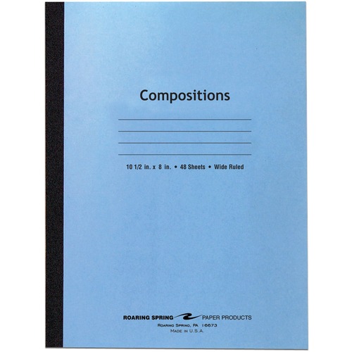 Roaring Spring Wide Ruled Flexible Cover Composition Book - 48 Sheets - 96 Pages - Printed - Sewn/Tapebound - Both Side Ruling Surface - Red Margin - 15 lb Basis Weight - 56 g/m² Grammage - 10 1/2" x 8" - 0.25" x 8" x 10.5" - White Paper - Black Bind