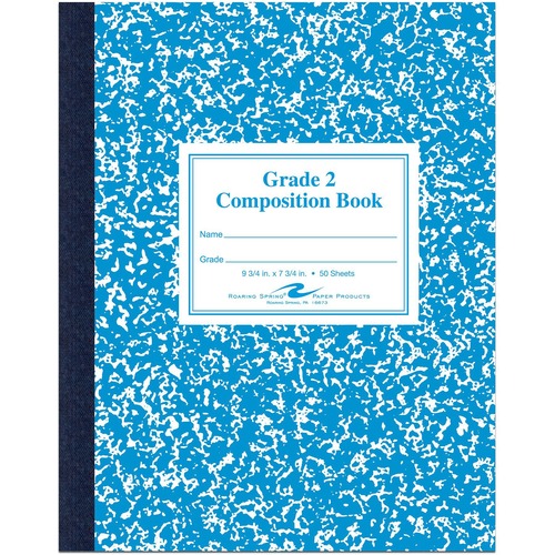 Roaring Spring Grade School Ruled Marble Flexible Cover Composition Book - 50 Sheets - 100 Pages - Printed - Sewn/Tapebound - Both Side Ruling Surface - Red Margin - 15 lb Basis Weight - 56 g/m² Grammage - 9 3/4" x 7 3/4" - 0.25" x 7.8" x 9.8" - Whit