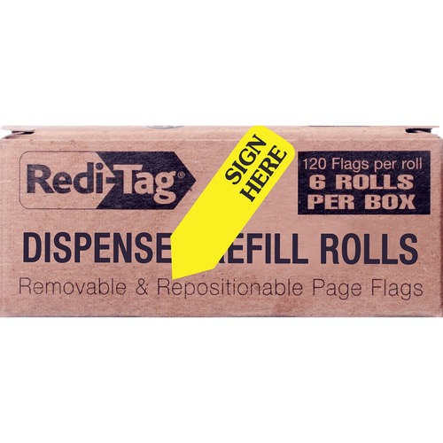 Redi-Tag Sign Here Arrow Flags Dispenser Refills - 720 x Yellow - 1 7/8" x 9/16" - "SIGN HERE" - Yellow - Removable, Self-adhesive - 6 / Box