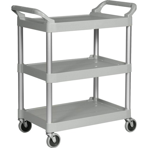 Rubbermaid Commercial 3-Shelf Utility Service Cart - 3 Shelf - 200 lb Capacity - 4" Caster Size - Plastic - x 33.6" Width x 18.6" Depth x 37.8" Height - Platinum - 1 Each