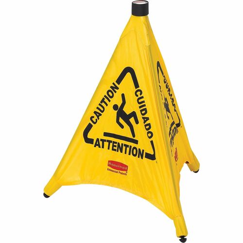 Rubbermaid Commercial Multi-Lingual Caution Safety Cone - 1 Each - Multilingual - Caution, Attention, Cuidado Print/Message - 21" Width x 20" Height x 21" Depth - Wall Mountable - Durable, Multilingual - Yellow
