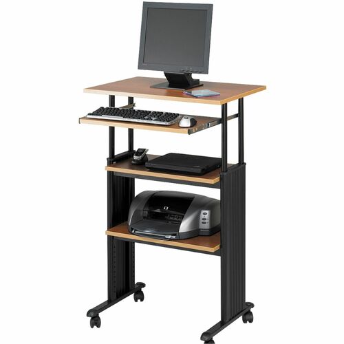 Safco Muv Stand-up Adjustable Height Desk - Rectangle Top - Adjustable Height - 35" to 49" , 1" , 1" , 14" , 14" Adjustment - Assembly Required - Medium Oak - Steel, Polyvinyl Chloride (PVC) - 1 Each