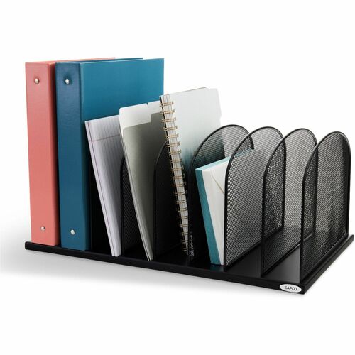 Safco Mesh Desk Organizers - 8 Compartment(s) - 2" (50.80 mm) - 8.3" Height x 19.3" Width x 11.5" Depth - Desktop - Black - Steel - 1 Each - Desktop Organizers - SAF3253BL