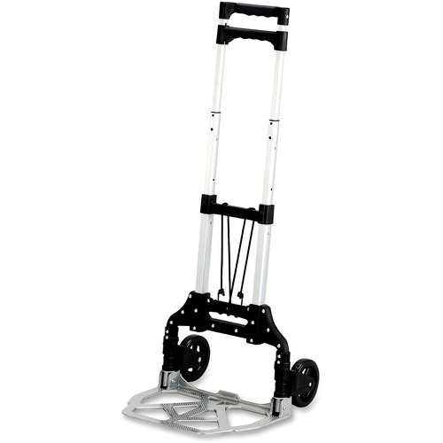 Safco Stow-Away Hand Truck - Telescopic Handle - 49.90 kg Capacity - 4 Casters - 5" (127 mm) Caster Size - Aluminum - x 16.3" Width x 25" Depth x 39.5" Height - Aluminum Frame - Silver, Black - 1 Each - Hand Trucks & Dollies - SAF4049NC