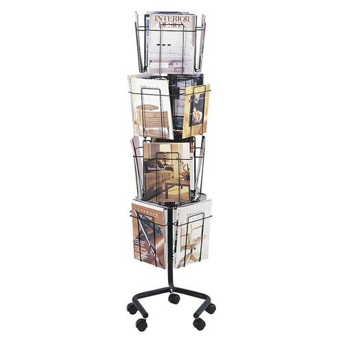 Safco Rotary Literature Display Rack - 16 Compartment(s) - 1" (25.40 mm) - 60" Height x 15" Width x 15" Depth - Floor - Lockable - Charcoal - 1 Each = SAF4139CH