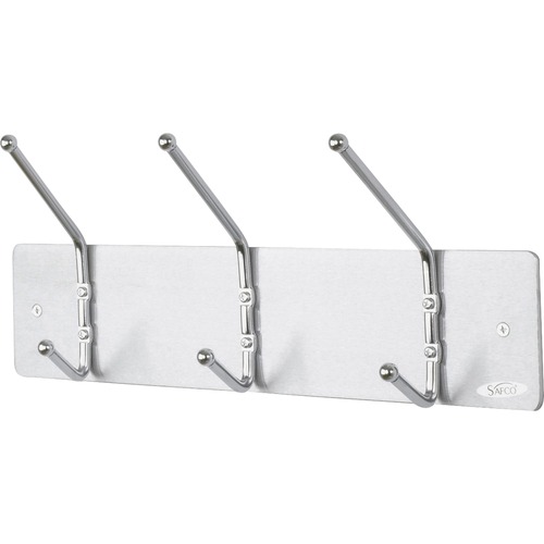 Safco 3-Hook Contemporary Steel Coat Hooks - 3 Hooks - 4.54 kg Capacity - for Garment - Steel - Silver - 1 Each