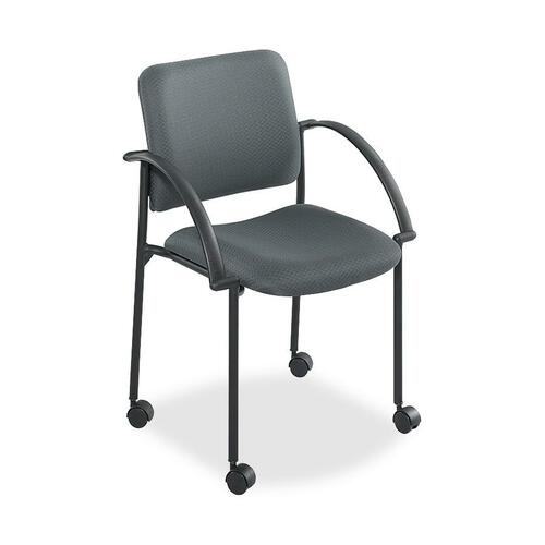 Safco Moto Stack Chair - Gray Polyester Seat - Black Steel Frame - Charcoal Gray - 2 / Carton