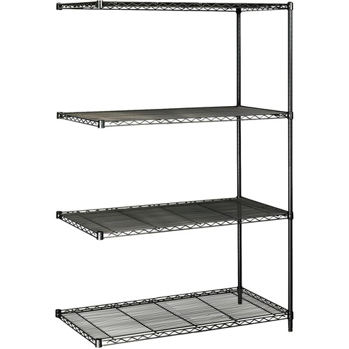 Safco Industrial Wire Shelving Add-On Unit - 48" x 24" x 72" - 4 x Shelf(ves) - 1451.50 kg Load Capacity - Adjustable Glide, Durable - Black - Powder Coated - Steel - Assembly Required - Wire Shelving - SAF5295BL
