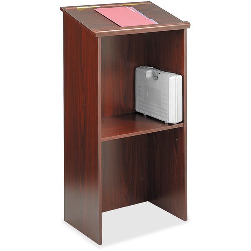 Safco Stand Up Lectern - For - Table TopRectangle Top - 15.75" Table Top Length x 23" Table Top Width - 46" Height - Assembly Required - Laminated, Mahogany - Wood - 1 Each