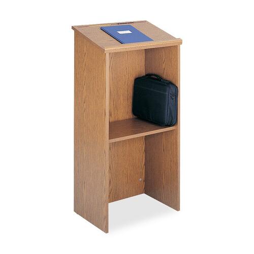 Safco Stand Up Lectern - Rectangle Top - 15.8" Table Top Length x 23" Table Top Width - 46" Height - Laminated, Medium Oak - Wood
