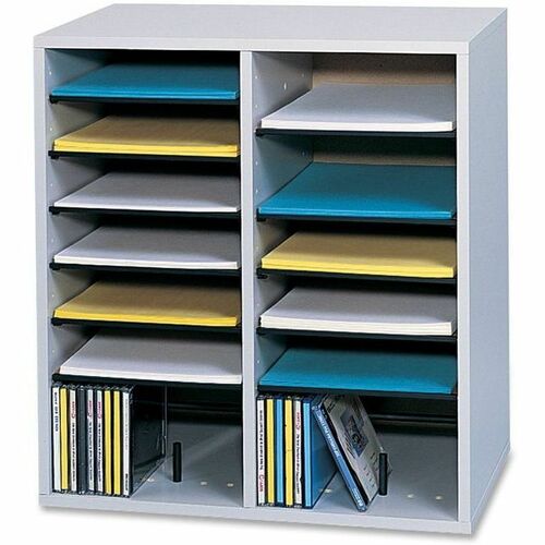 Safco Adjustable Shelves Literature Organizers - 16 Compartment(s) - Compartment Size 2.50" (63.50 mm) x 9" (228.60 mm) x 11.50" (292.10 mm) - 21.1" Height x 19.5" Width x 11.8" Depth - Gray - Wood - 1 Each - Literature Organizers/Sorters - SAF9422GR