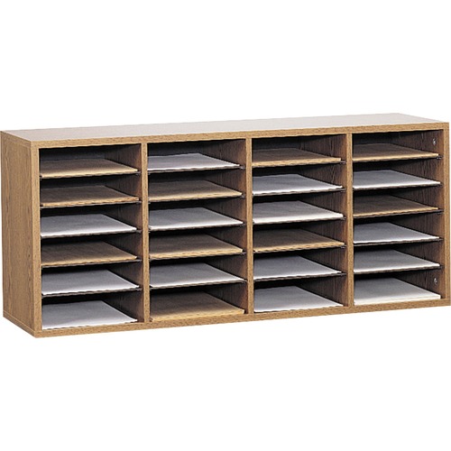 Safco Adjustable Shelves Literature Organizers - 24 Compartment(s) - Compartment Size 2.50" (63.50 mm) x 9" (228.60 mm) x 11.50" (292.10 mm) - 16.4" Height x 39.4" Width x 11.8" Depth - Medium Oak - Wood - 1 Each - Literature Organizers/Sorters - SAF9423MO