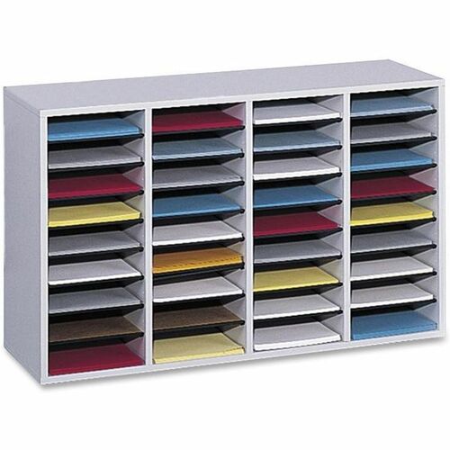 Safco Adjustable Shelves Literature Organizers - 36 Compartment(s) - Compartment Size 2.50" (63.50 mm) x 9" (228.60 mm) x 11.50" (292.10 mm) - 24" Height x 39.4" Width x 11.8" Depth - Gray - Wood - 1 Each - Literature Organizers/Sorters - SAF9424GR