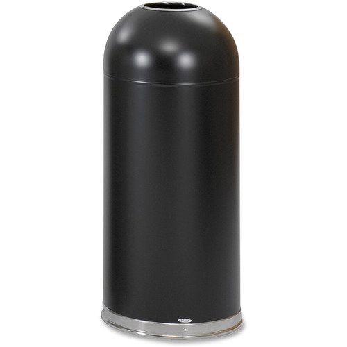 Safco Open Top Dome Waste Receptacle - 15 gal Capacity - Round - 15" Opening Diameter - 37" Height - Stainless Steel - Black - 1 Each