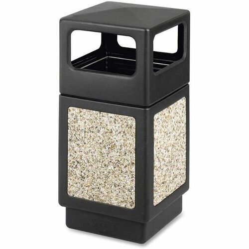 Safco Indoor/outdoor Square Receptacles - 38 gal Capacity - 39.3" Height x 18.3" Width x 18.3" Depth - Polyethylene - Black - 1 Each