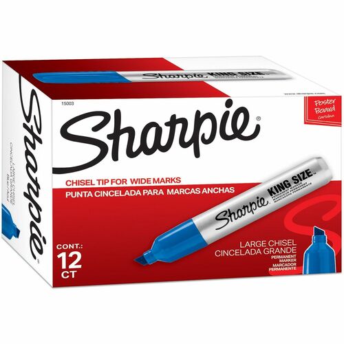 Sharpie King-Size Permanent Markers - Chisel Marker Point Style - Blue - Silver Plastic Barrel - 12 / Dozen