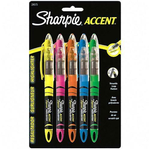 Sanford Accent Pen-Style Liquid Highlighter - Chisel Marker Point Style - Yellow, Orange, Blue, Green, Pink Water Based Ink - 5 / Pack - Liquid Highlighters - SAN24575PP