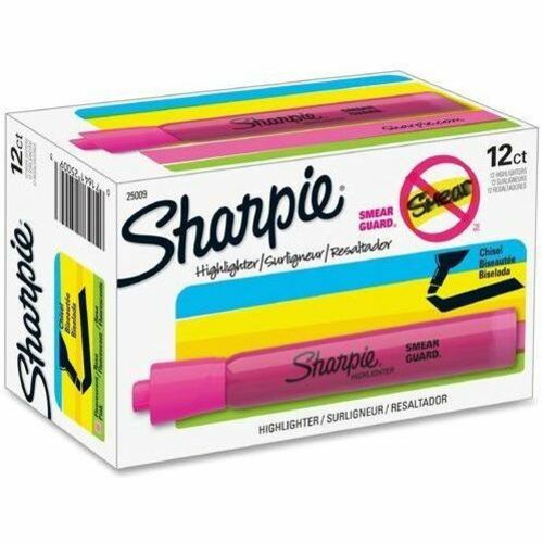 Sharpie SmearGuard Tank Style Highlighters - Chisel Marker Point Style - Fluorescent Pink - 12 / Dozen