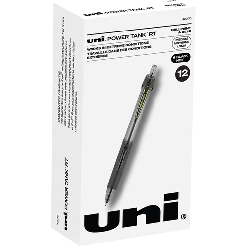 uni-ball Power Tank Retractable Ballpoint Pens - Medium Pen Point - 1 mm Pen Point Size - Refillable - Retractable - Black - Black Barrel - 1 Dozen