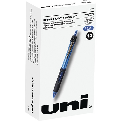 uni® Power Tank Retractable Ballpoint Pens - Medium Marker Point - 1 mm Pen Point Size - Refillable - Retractable - Blue - Blue Barrel - 1 Dozen