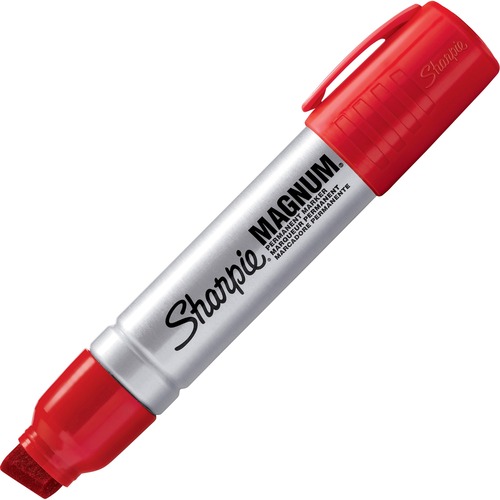 Sharpie Magnum Permanent Marker - Jumbo Marker Point - 15.87 mm Marker Point Size - Chisel Marker Point Style - Red - Silver Plastic Barrel - Felt Tip - 1 Each