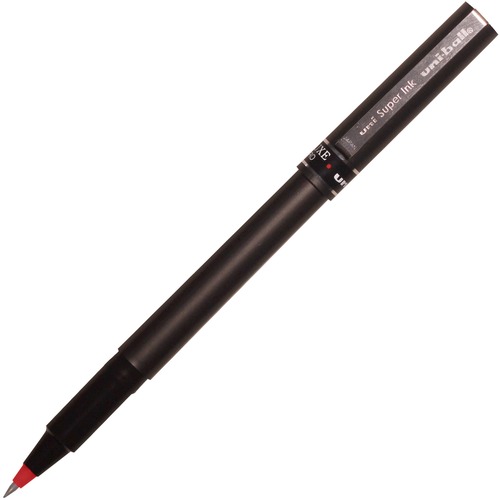 uniball™ Deluxe Rollerball Pens - Micro Pen Point - 0.5 mm Pen Point Size - Red - Gray Barrel - 1 Dozen