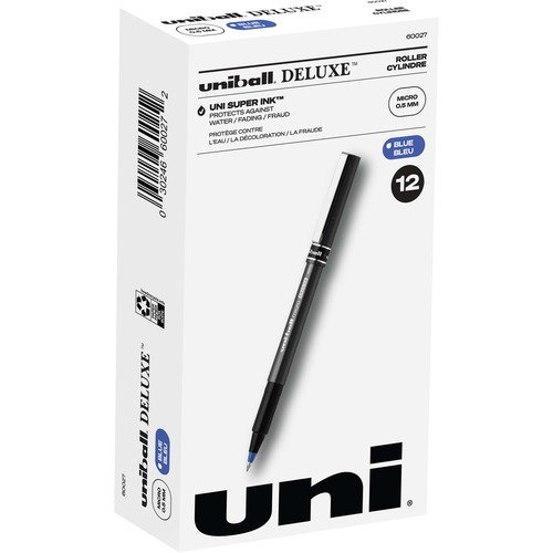 uni-ball Deluxe Rollerball Pens - Micro Pen Point - 0.5 mm Pen Point Size - Blue - Gray Barrel