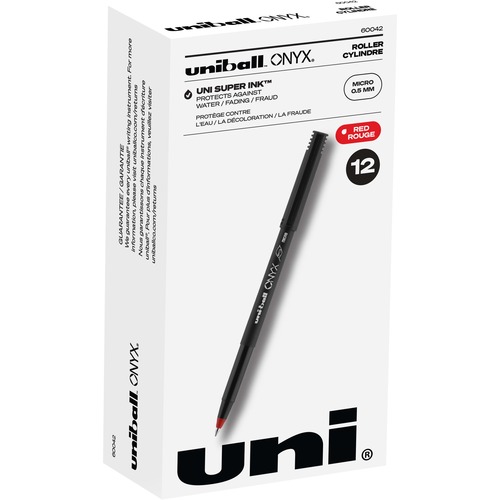 uni-ball Onyx Rollerball Pens - Micro Pen Point - 0.5 mm Pen Point Size - Red - Metal Tip - 12 / Dozen