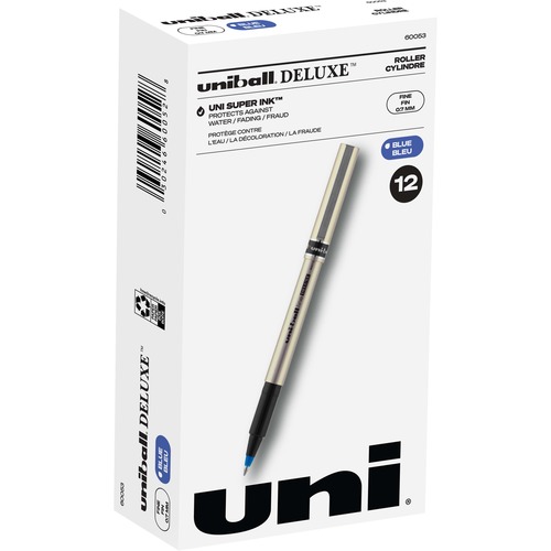 uni-ball Deluxe Rollerball Pens - Fine Pen Point - 0.7 mm Pen Point Size - Blue - Champagne Barrel - Rollerball Pens - UBC60053