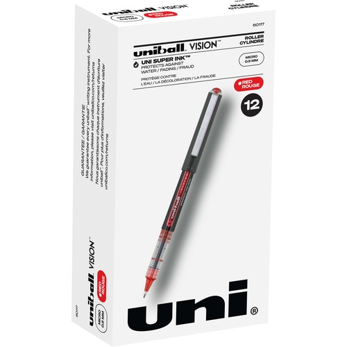 uniball™ Vision Rollerball Pens - Micro Pen Point - 0.5 mm Pen Point Size - Red - 1 Dozen