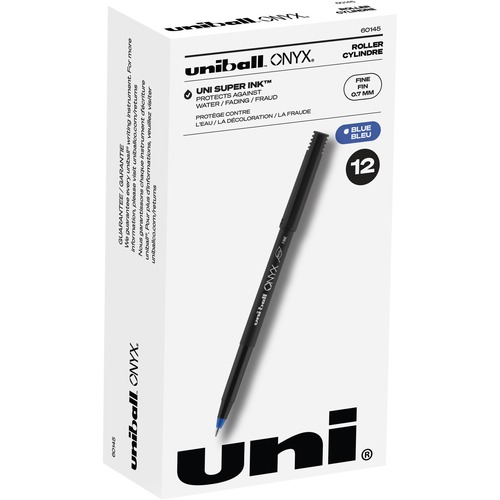 uniball™ Onyx Rollerball Pens - Fine Pen Point - 0.7 mm Pen Point Size - Blue - Metal Tip - 1 Dozen