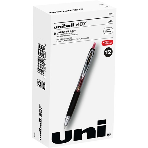 uniball™ 207 Gel Pen - Micro Pen Point - 0.5 mm Pen Point Size - Refillable - Retractable - Red Gel-based Ink - Translucent Barrel - 1 Dozen