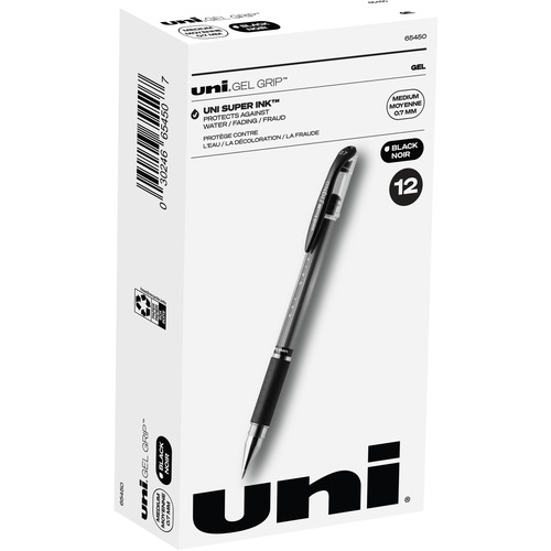 uniball™ Gel Grip Pens - Medium Pen Point - 0.7 mm Pen Point Size - Black Gel-based Ink - 1 Dozen