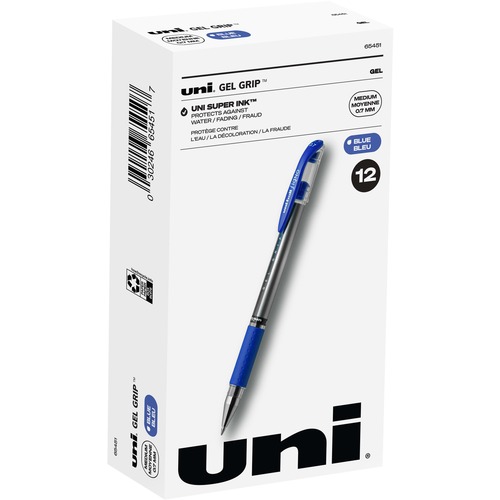 uniball™ Gel Grip Pens - Medium Pen Point - 0.7 mm Pen Point Size - Blue Gel-based Ink - 1 Dozen