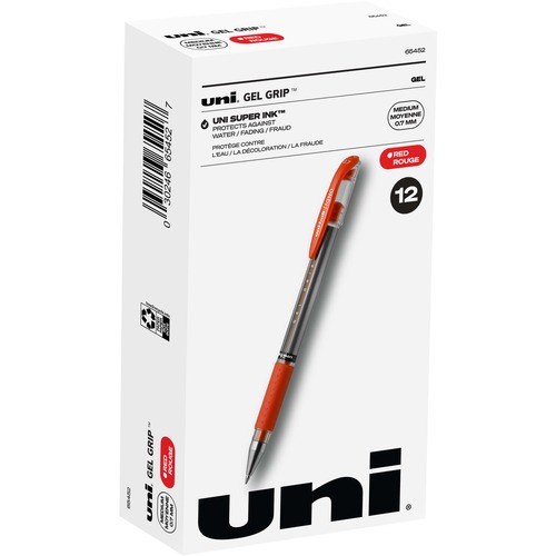 uniball™ Gel Grip Pens - Medium Pen Point - 0.7 mm Pen Point Size - Red Gel-based Ink - 1 Dozen