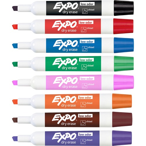 Expo Low-Odor Dry-erase 8-Color Marker Set - Chisel Marker Point Style - Black, Red, Blue, Green, Pink, Orange, Brown, Purple - Assorted Barrel - 8 / Set