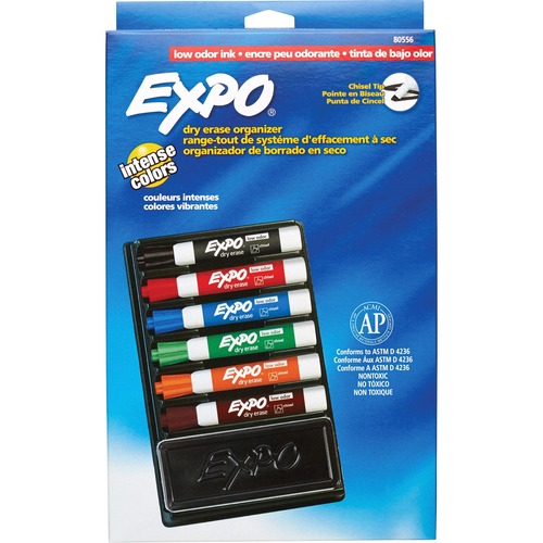 Expo 7-piece Dry Erase Organizer Kit - Fine Marker Point - Chisel Marker Point Style - Red, Blue, Green, Orange, Brown, Black - Assorted Barrel - 6 / Set - Dry-Erase Kits/Holders - SAN80556