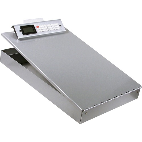 Saunders Redi-Rite Form Holder with Calculator - 1" Clip Capacity - Storage for Stationary - 8 1/2" x 12" Sheet Size - Spring Clip - Aluminum - Silver - 1 Each