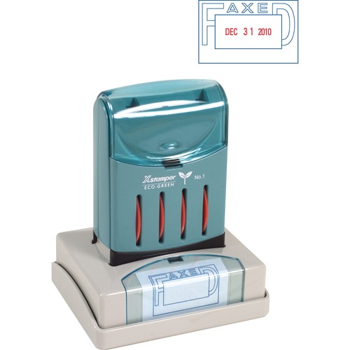 Xstamper VersaDater Pre-inked FAX Date Stamp - Message/Date Stamp - "FAXED" - 1.31" Impression Width x 2.12" Impression Length - Blue, Red - Recycled - 1 Each