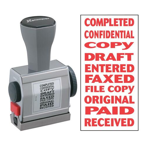 Xstamper 10-In-1 Phrase Stamp - Message Stamp - "COMPLETED, CONFIDENTIAL, COPY, DRAFT, ENTERED, FAXED, FILE COPY, ORIGINAL, PAID, RECEIVED" - 0.19" Impression Width x 1.50" Impression Length - Red - 1 Each