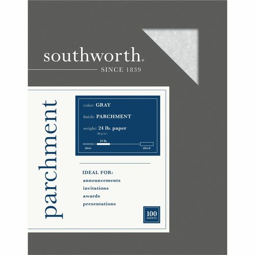 Southworth Parchment Specialty Paper - Gray - Letter - 8 1/2" x 11" - 24 lb Basis Weight - Parchment - Acid-free, Lignin-free - Gray - 500 / Box