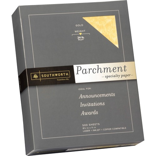 Southworth Parchment Specialty Paper - Gold - Letter - 8 1/2" x 11" - 24 lb Basis Weight - Parchment - 500 / Box - Acid-free, Lignin-free - Gold