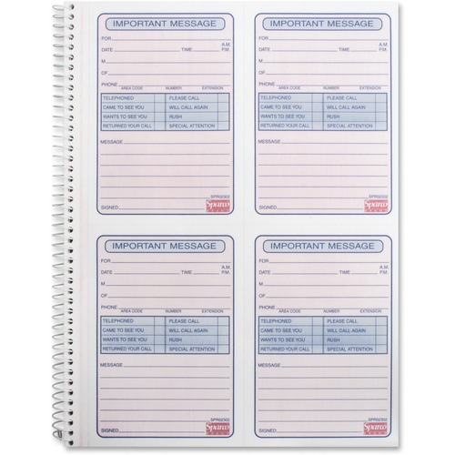 Carbonless 2 Messages per Page 100 Sets Adams Phone Message Book SC5802D 2-Part Spiral Bound White and Canary 8.06 x 5.5 Inch 