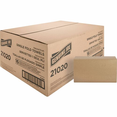 Genuine Joe Single-Fold Value Paper Towels - 1 Ply - 10.3" x 9.1" - Natural - 250 Per Pack - 16 / Carton